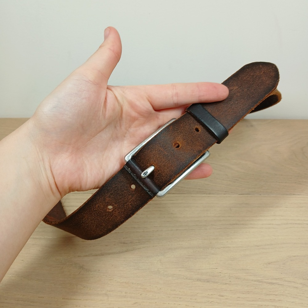 Frye Belt Men Brown Leather Distressed Roller Buckle Rugged Western Casual